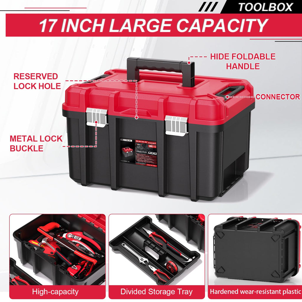 3-in-1 Stackable Rolling Tool Box with Wheels, Modular Tool Organizer
