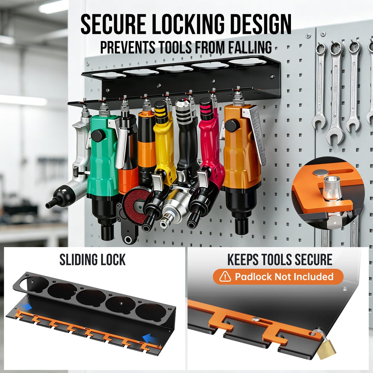 Air Tool Holder Rack, 4-in-1 Wall Mount Organizer for 1/4" Air Fittings