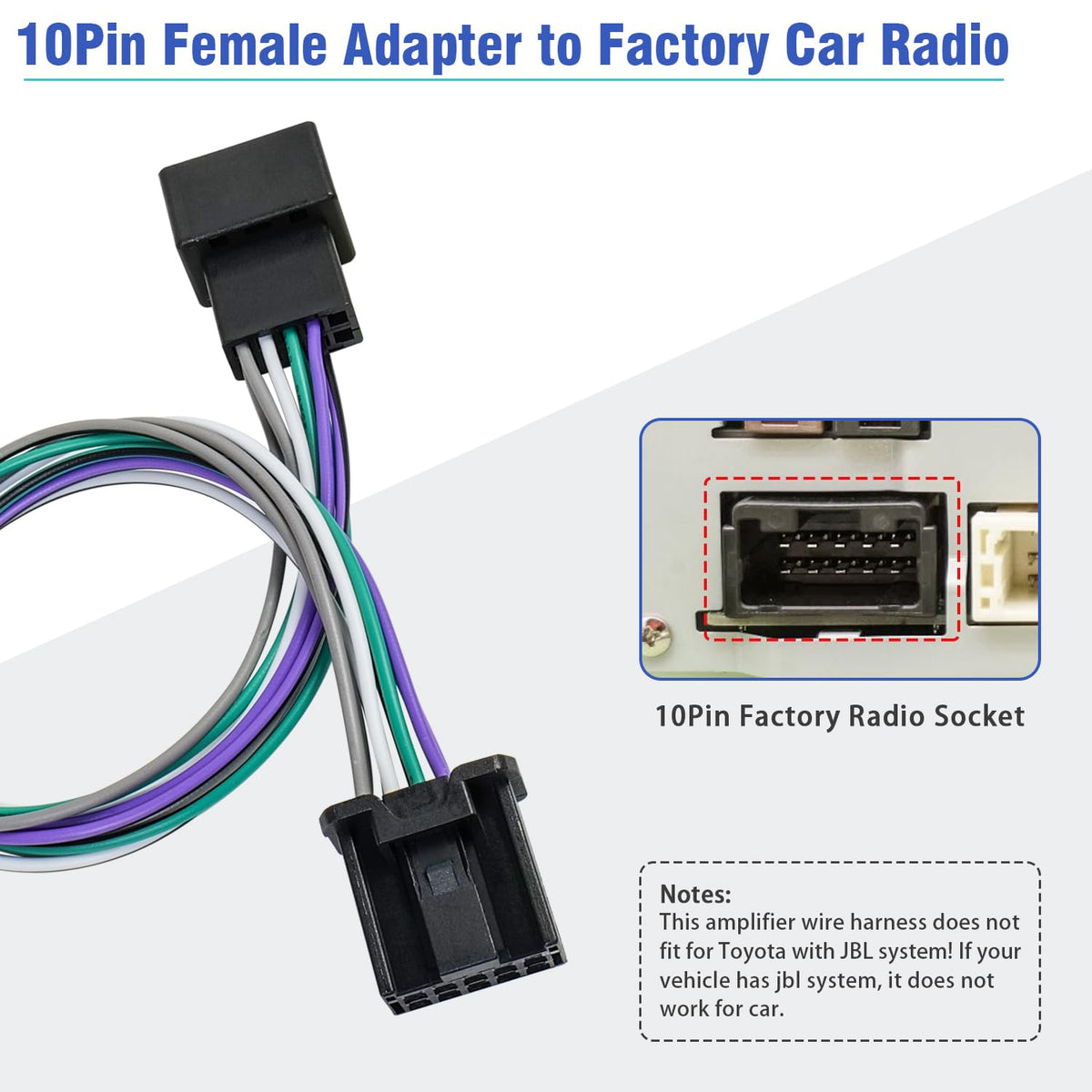 Car Subwoofer Amplifier Wire Harness Connector for Toyota Non JBL | Factory Radio Speaker T-Harness 10Pin AMP Plug
