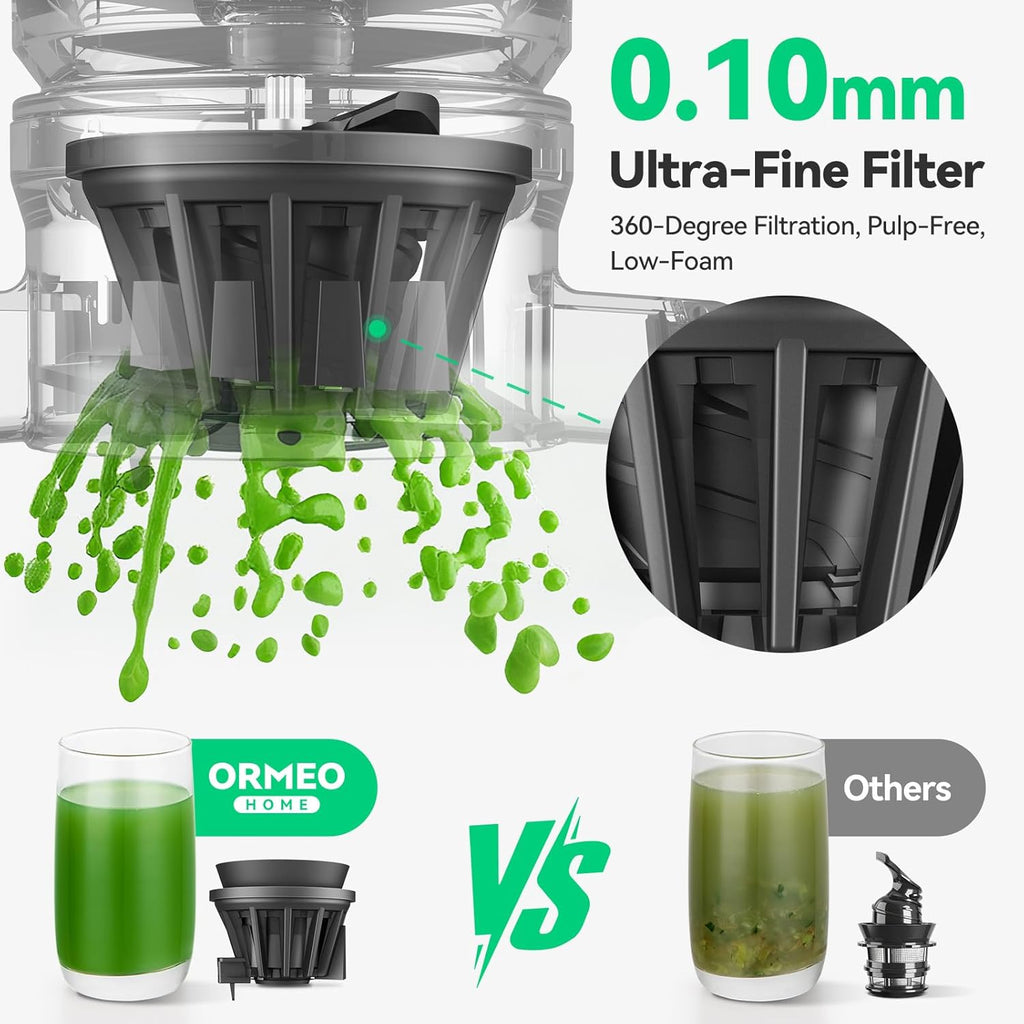 Cold Press Juicer, ORMEO HOME Masticating Juicer Machines with 5.0"Large Feed Chute Fit Whole Vegetables & Fruits