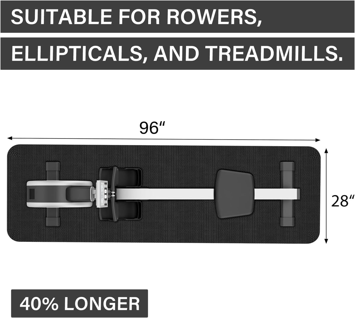 Rowing Machine Mat 96" x 28" with Sports Towel and Strap,Treadmill Mat Compatible with Peloton Bike, Row & Concept 2
