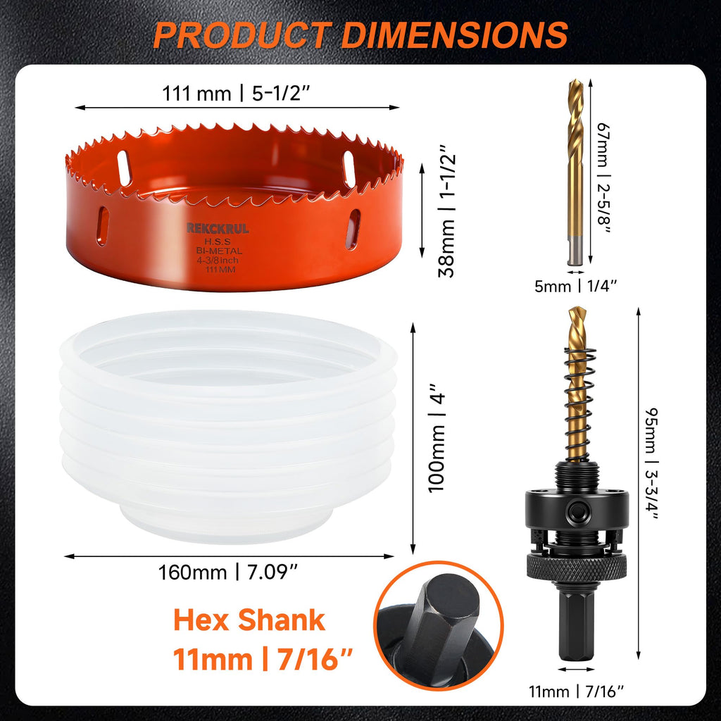 REKCKRUL (111mm | 4-3/8 Inch) HSS M42 with 8% Cobalt Bi-Metal Hole Saw