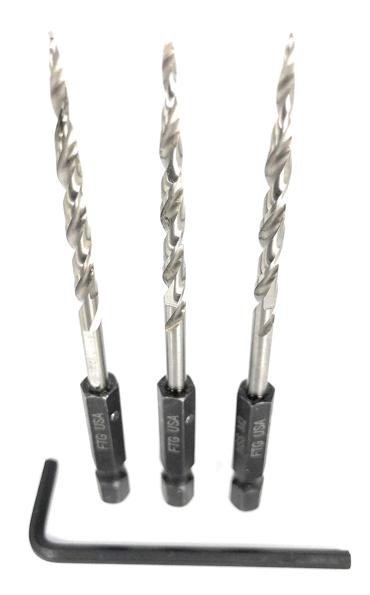 FTG USA 3 Pc #4 (7/64") Replacement Tapered Countersink Drill Bit Hex Shank