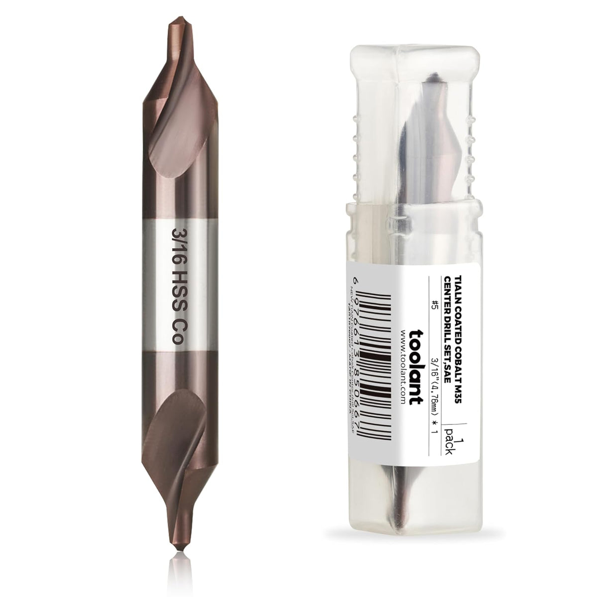 toolant Center Drill Bit, TiAlN Coated Cobalt M35 HSS Centering Drill Bit for Stainless Steel, Carbon Steel, Alloy Steel, Cast Iron, Copper, Other Hard Metals, #5, SAE 3/16" (1pc)