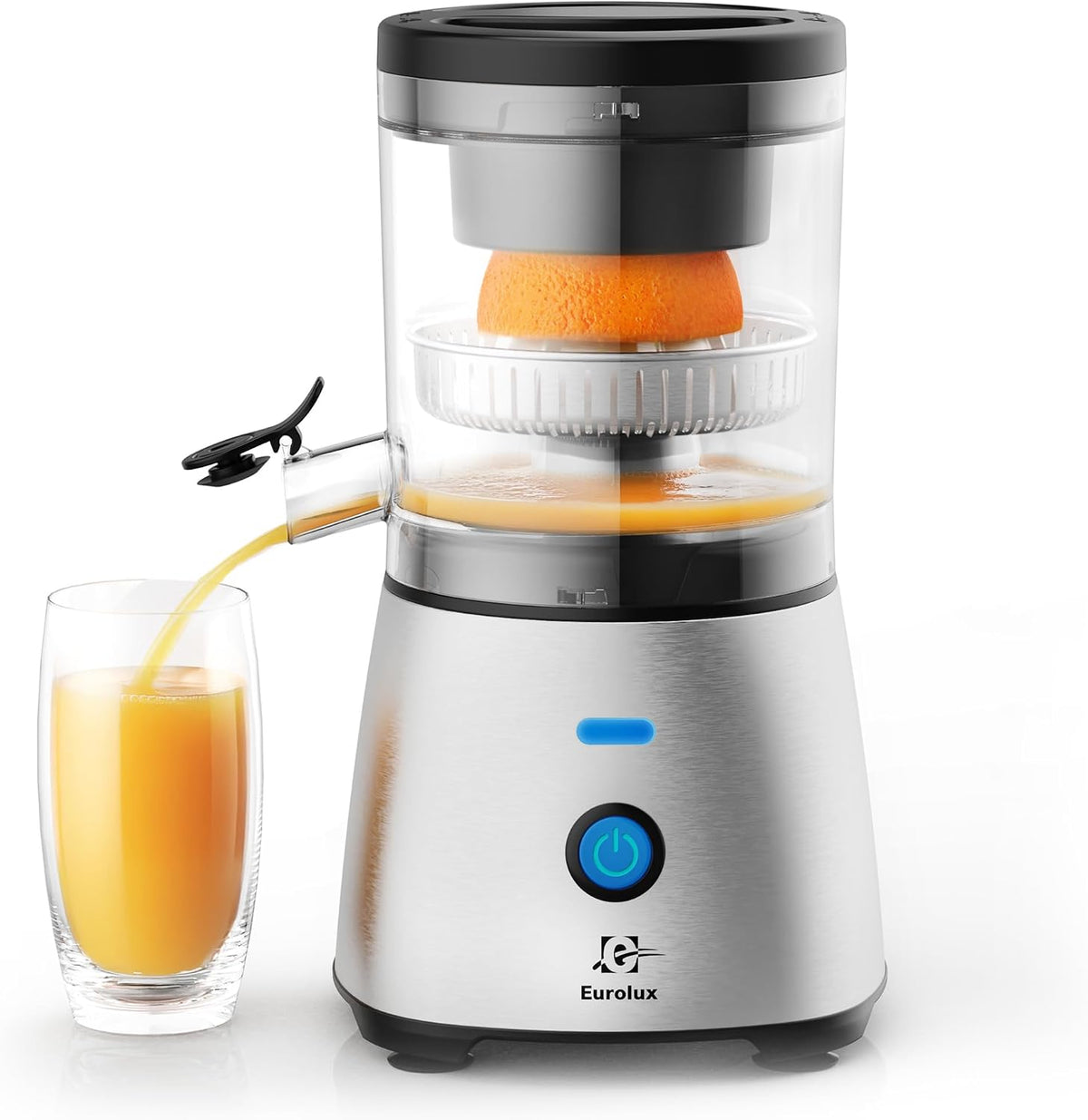 Electric Citrus Juicer Stainless Steel | Premium Hands-Free One-Touch Orange Juice Squeezer for Oranges, Lemons, and