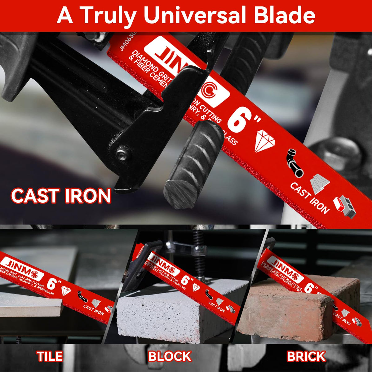 3 Pack 6 inch 40-50 Diamond-Grit Reciprocating Saw Blade