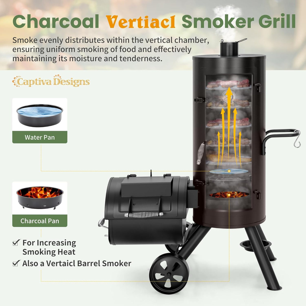 Vertical Charcoal Smoker Grill Extra Large Barbecue Grill