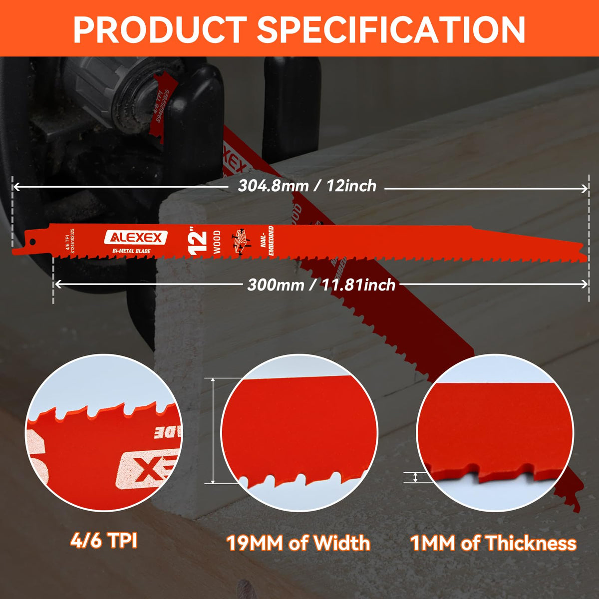 100 Pack 12 Inch 4/6 TPI Reciprocating Saw Blades for Wood and Nail-Embedded Wood Cutting, Bi-Metal Sawzall Blades for Cutting Nail and PVC Pallets etc, for Diablo Sawzall Blades