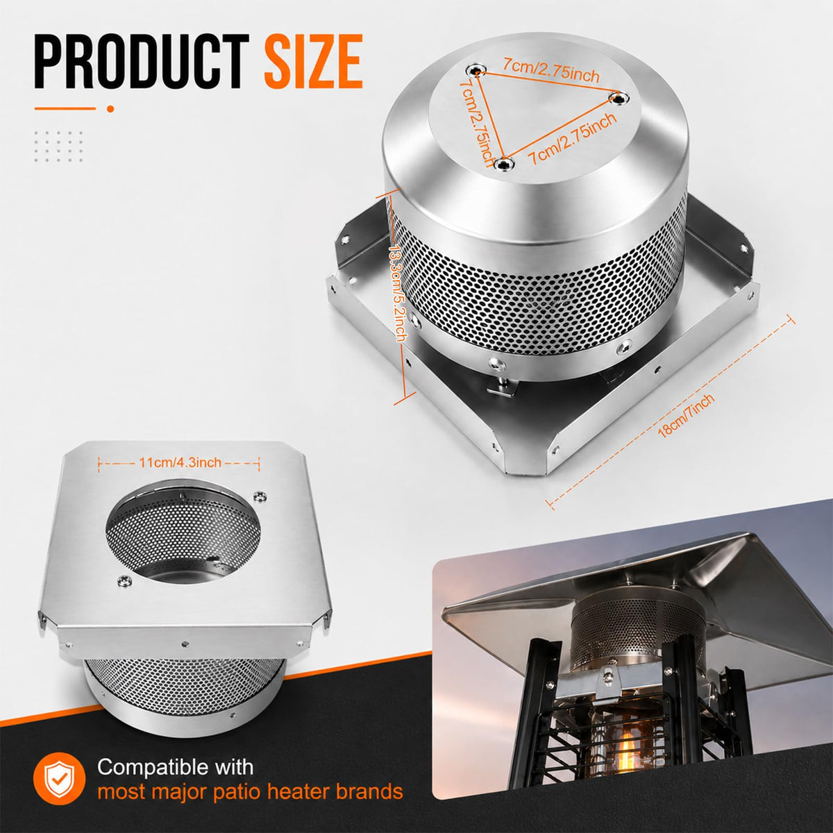 Patio Heater Emitter Screen and Base for 4-Sided Pyramid Glass Tube Heater