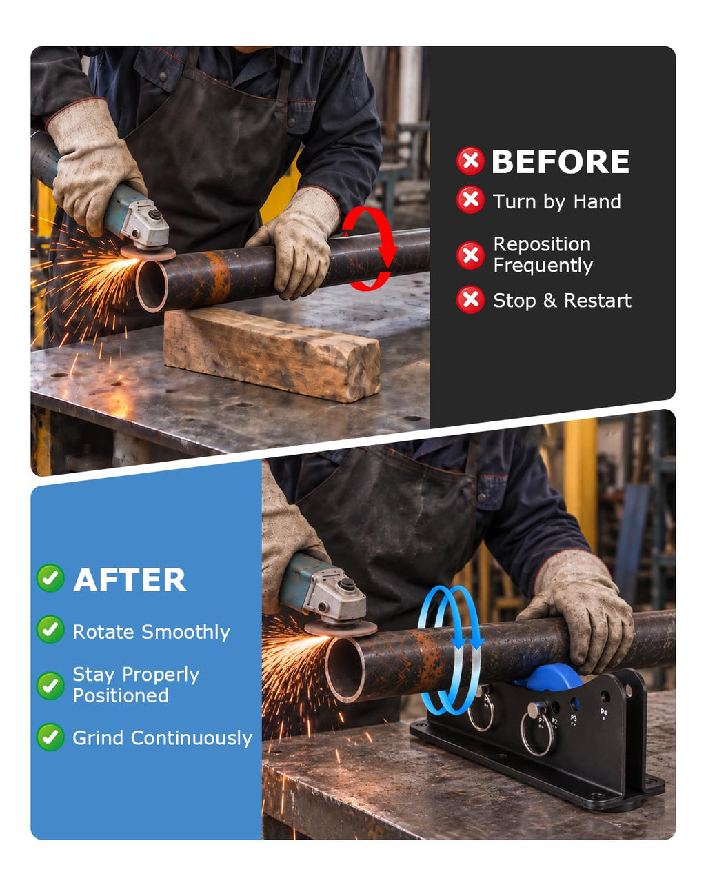 Magnetic Pipe Bevel Roller Tool for Welding & Fabrication, Heavy-Duty Metal Pipe Turning Stand with Adjustable Roller Positions, Supports 1/2" to 10" Pipes for Grinding, Beveling & Weld Preparation