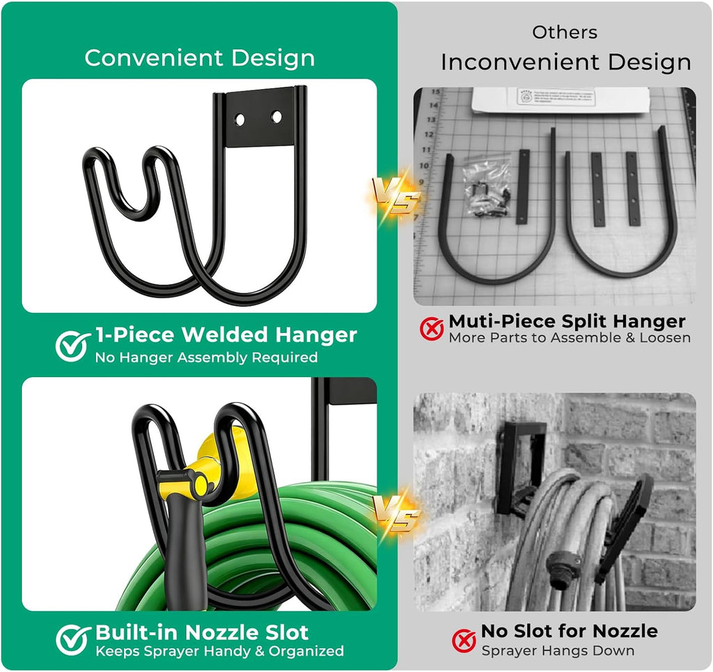2 Pack Garden Hose Holder Wall Mount, Water Hose Hanger for 110FT | Heavy Duty Water Hose Holder, 90 lbs Load