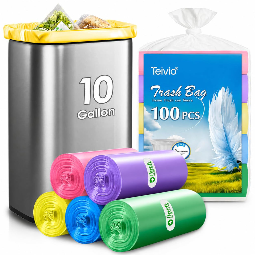 Medium Colorful Trash Bags 10 Gallon 100 Count Kitchen Garbage Bags