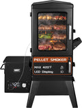 Electric Pellet Smoker with Rainproof Cover, Vertical Wood Pellet Smokers Grill With Hook Meat Probe LED Display