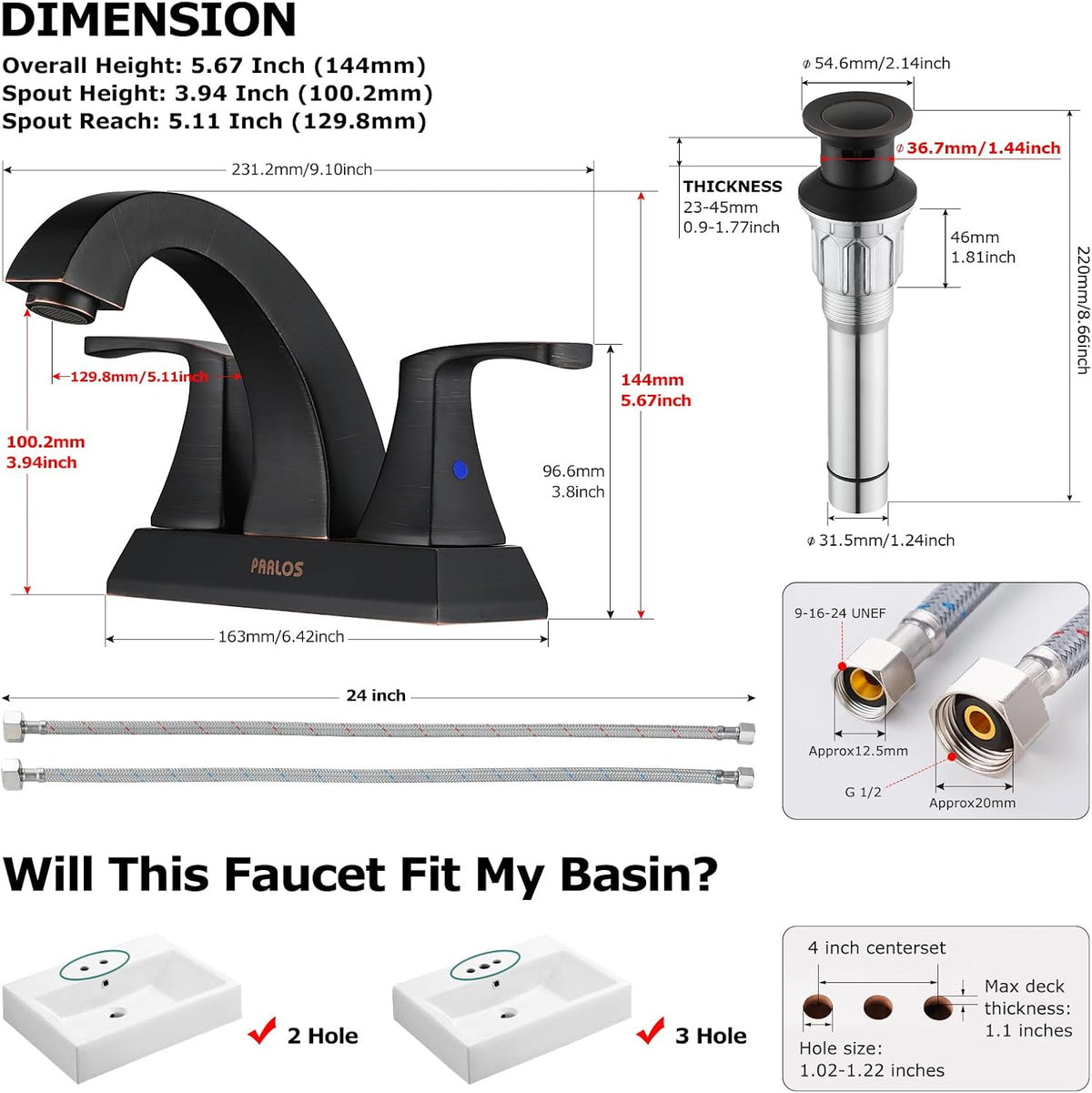 Oil Rubbed Bronze Bathroom Faucet 4 Inch Centerset for Utility Sink | Mid Arc, 2 Handle Lead-Free Bathroom Faucet
