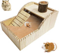 Hamster Sand Bath Box Wooden Small Animals Shower Room Chinchilla Digging Sand Bathtub Container with Climbing Ladder