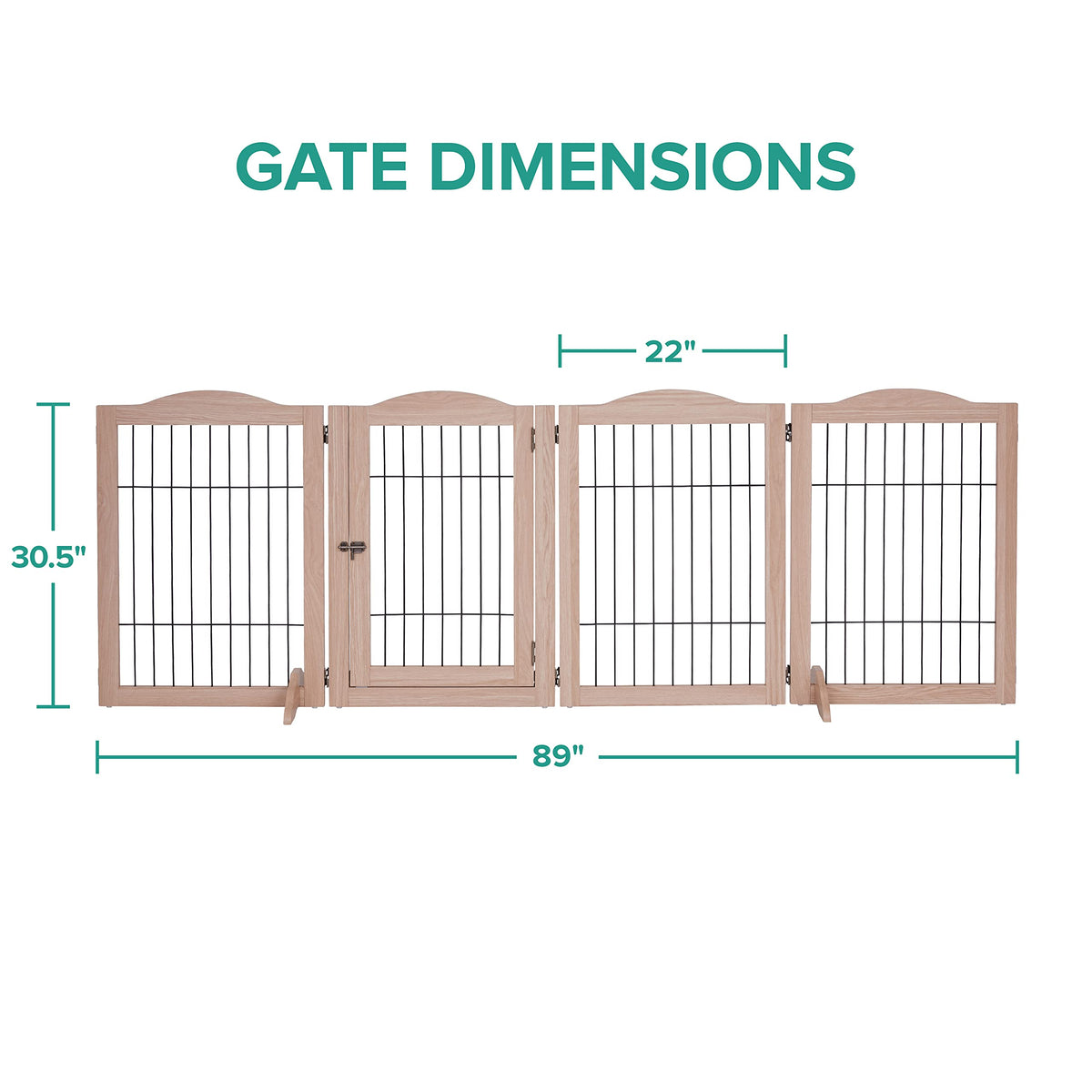 80" Wide x 31.5" Tall 4-Panel Freestanding Solid Wood 360° Configurable Pet & Dog Barrier Gate with Walk-Through Swing Door for Wide Indoor Openings, Hallways & Stairs