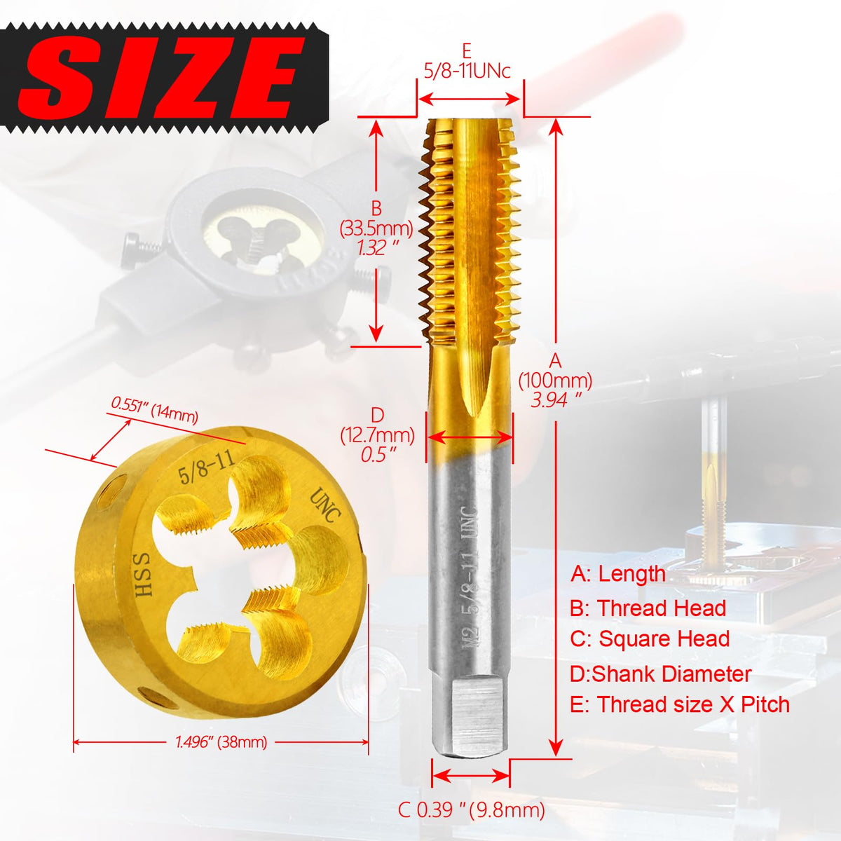 5/8-11 UNC Tap and Die Set for Metal,M2 HSS Thread Tap and Round Die Set