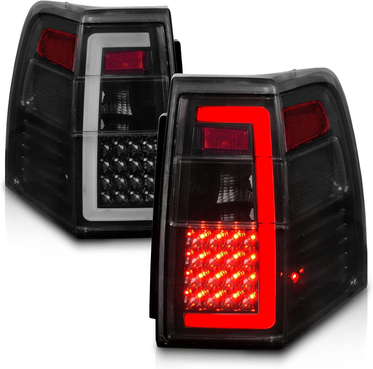 AmeriLite for 2007-2017 Ford Expedition [Full LED] C-Type Tube Sequential Siganl Smoke Black Replacement Tail Lights Set - Passenger and Driver Side