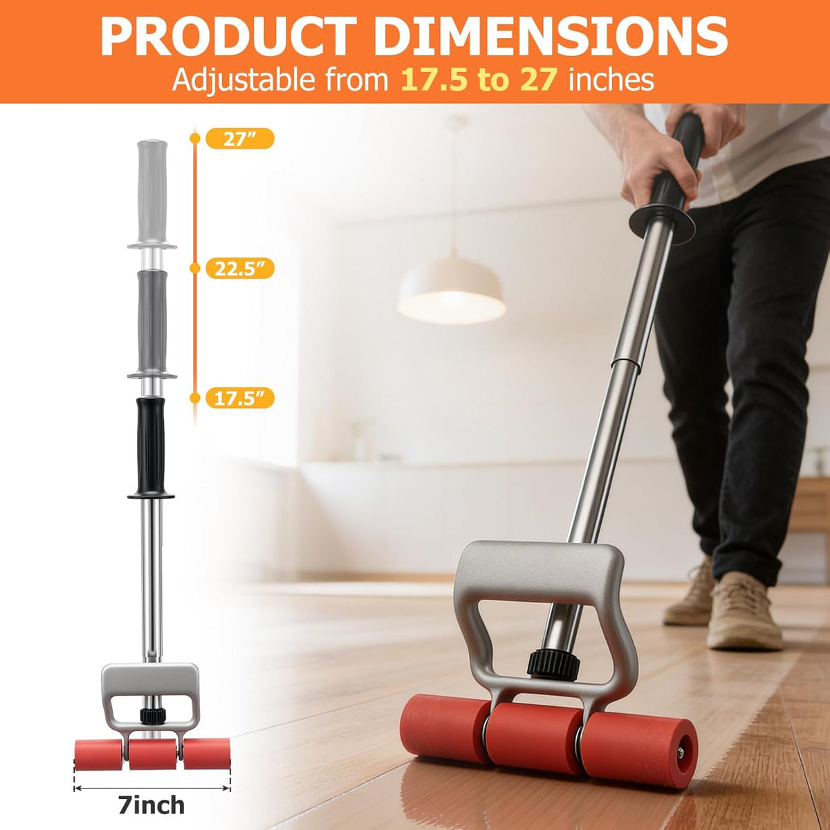 Rubber Roller 17.5-27 Adjustable j Roller Pressure Tool Heavy Duty Floor Roller Save Effort Laminate Roller No