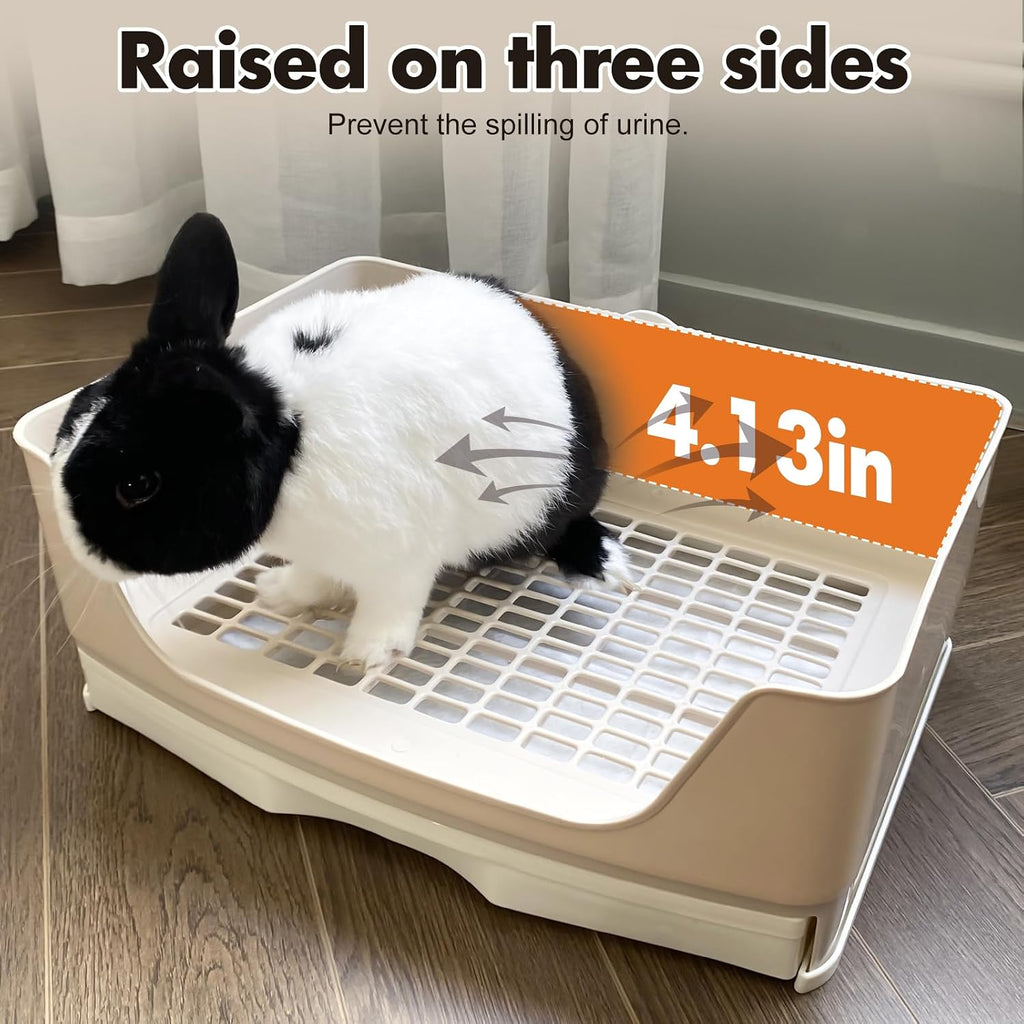 Large Rabbit Litter Box Bunny Potty Training Corner Litter Pan with Drawer Comes with Liners Rabbit Pee Pads, Small