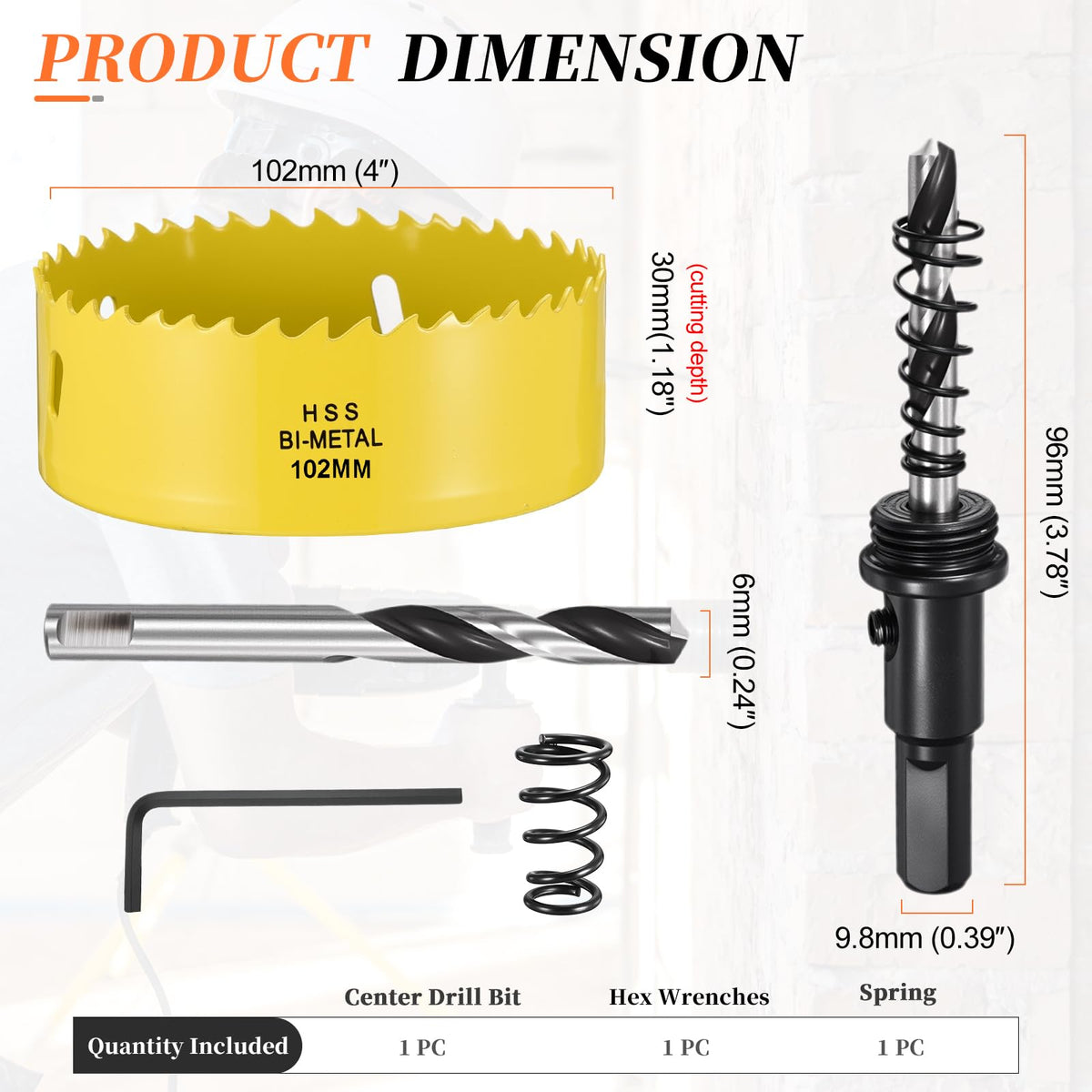METALLIXITY Bi-Metal Hole Saw 4" 102mm M42 HSS for Hard Steel Yellow
