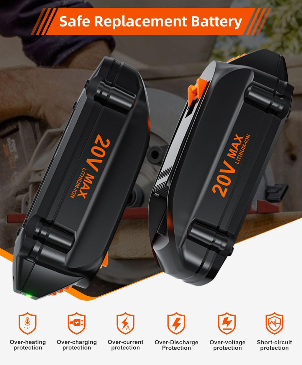Upgraded 4.0Ah WA3525 Battery Replacement for WORX Battery 20V Power Share