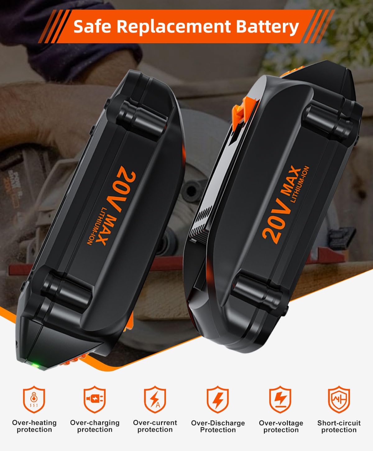 Upgraded 4.0Ah WA3525 Battery Replacement for WORX Battery 20V Power Share