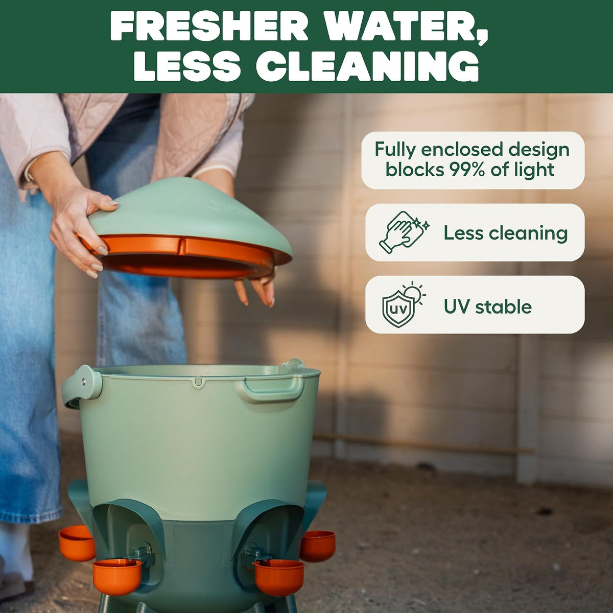 Insulated Chicken Waterer, 3 Gallon | Automatic Poultry Water Dispenser with 5 Cups & Nipples Included | BPA-Free |