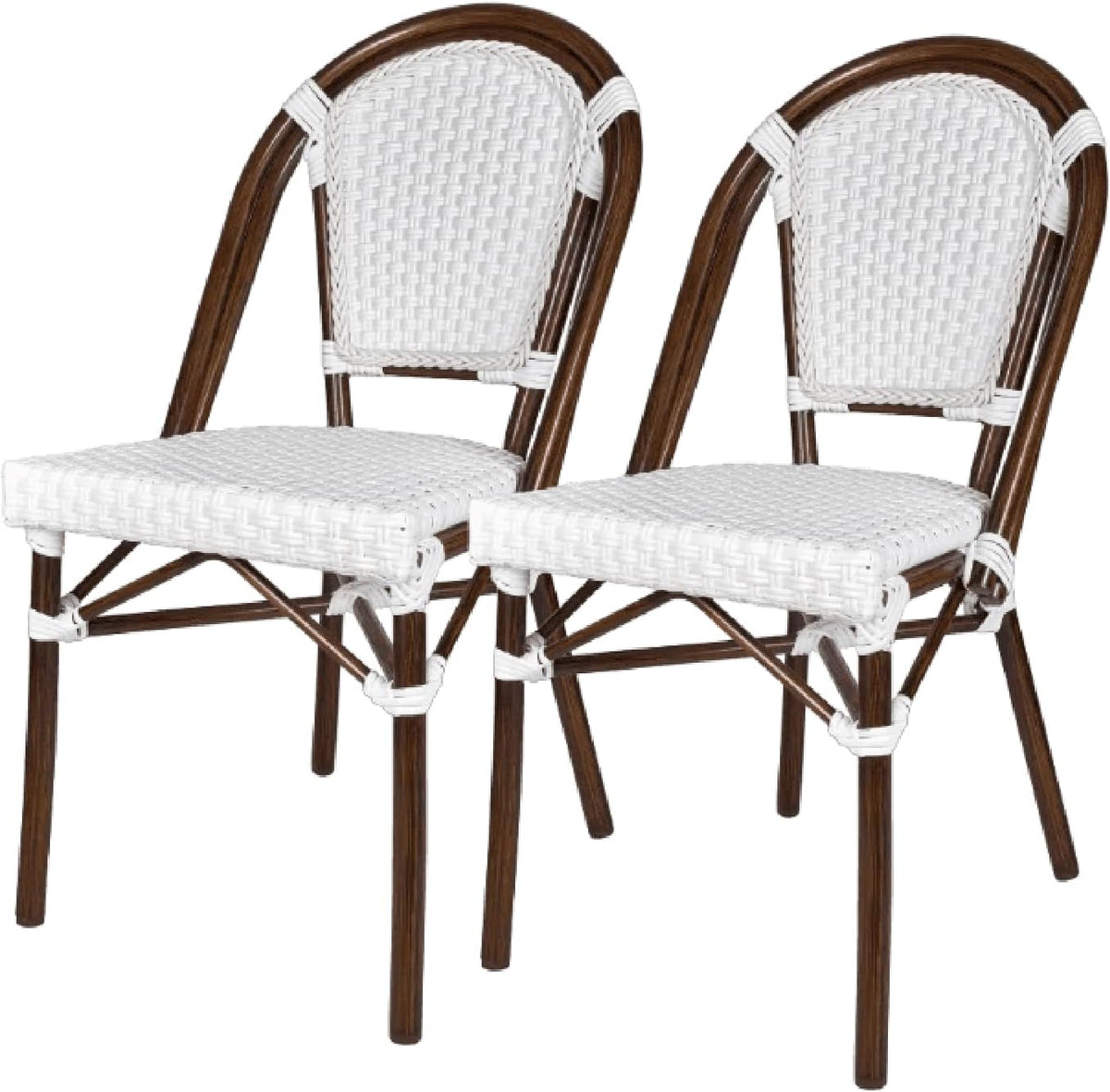 Chivari French Bistro Patio/Indoor Dining Chair, 2 Pack, Hand Woven Wicker, Fully Assembled (2, White)