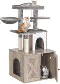 Cat Litter Box Enclosure with Tree Tower and Condo, Hidden Washroom Furniture with Sisal Scratching Post and Soft