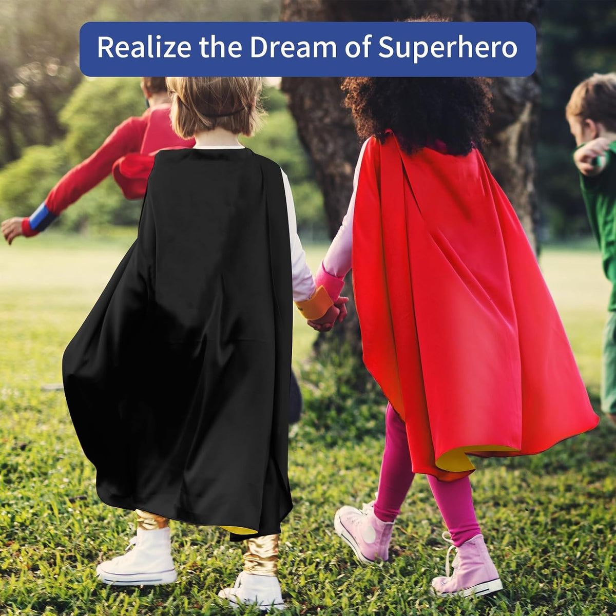 Superhero Capes for Kids, Hero Caps and Masks for 4-12 Year Old Boys Girls | 4 Pack Cartoon Dress Up for Holiday