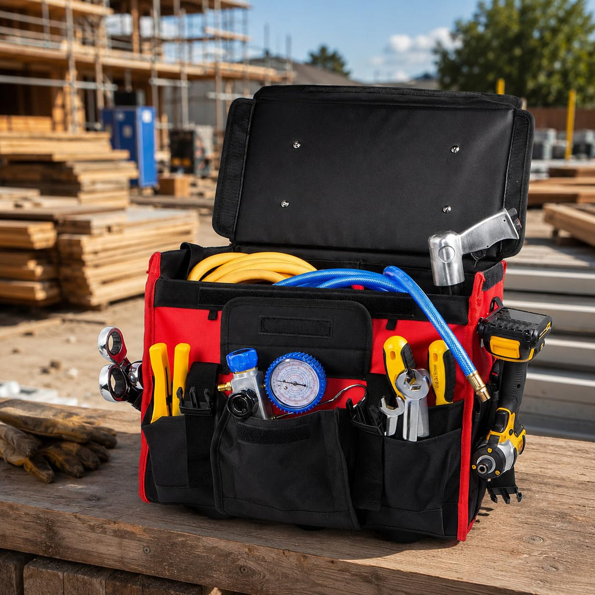 Rolling Tool Bag Wheels, 18-Inch Heavy Duty Tool Bag Organizer, Retractable Telescoping Handle, Durable Multi-Pocket