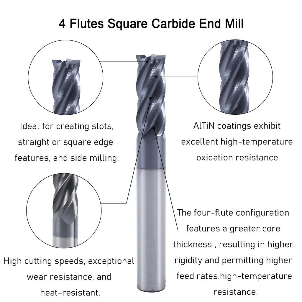 XYunEnZ 5/16" 4-Flute Square End Mill AlTiN Coated Carbide, 5Pcs