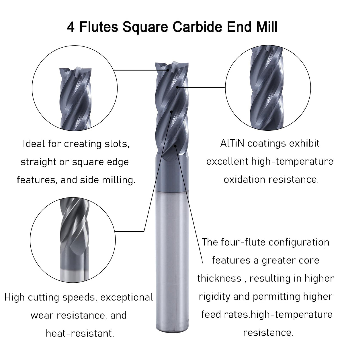 XYunEnZ 5/16" 4-Flute Square End Mill AlTiN Coated Carbide, 5Pcs