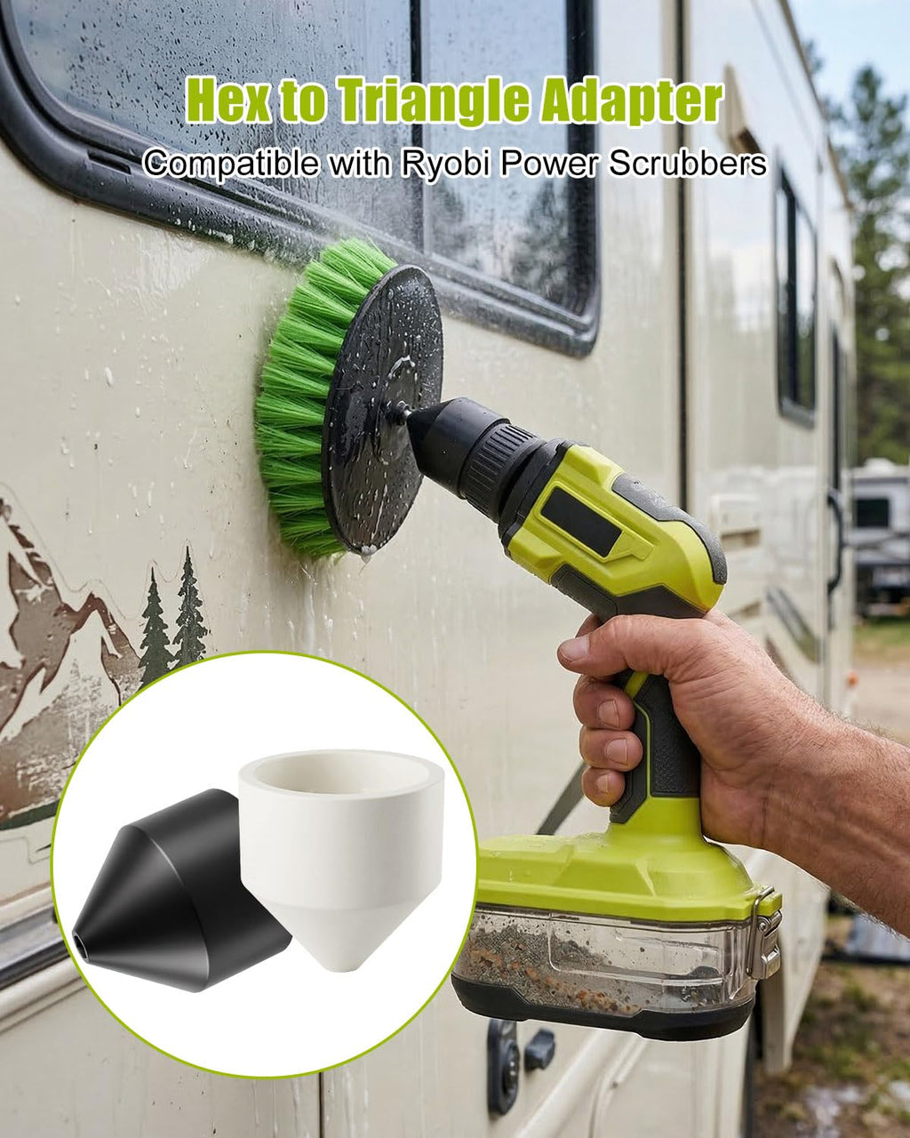 Hex to Triangle Adapter Fit for Ryobi Power Scrubber, Brush Head Converter