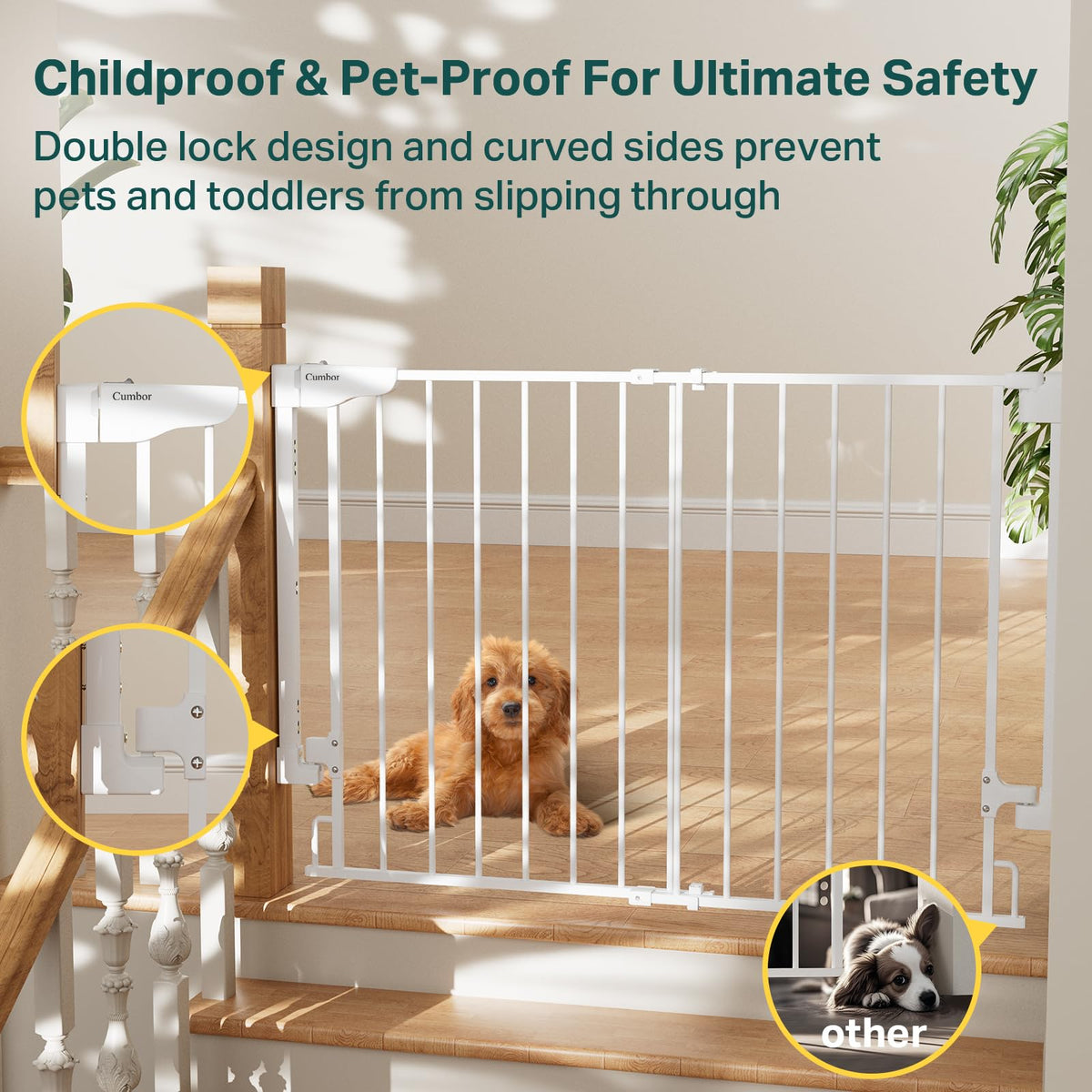 29.2-43" Adjustable Hardware/Pressure-Mounted Pet & Child Safety Gate with Auto-Close Walk-Through Door for Stairs, Hallways & Wide Doorways — White