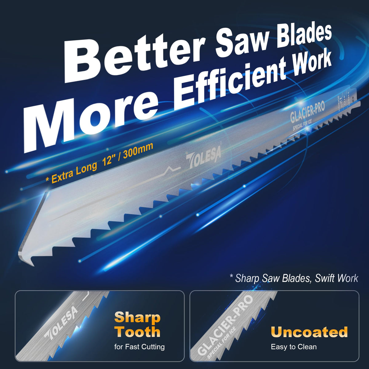 TOLESA Reciprocating Saw Blades, 12" 3TPI for Frozen Meat, Bone, 5-Pack