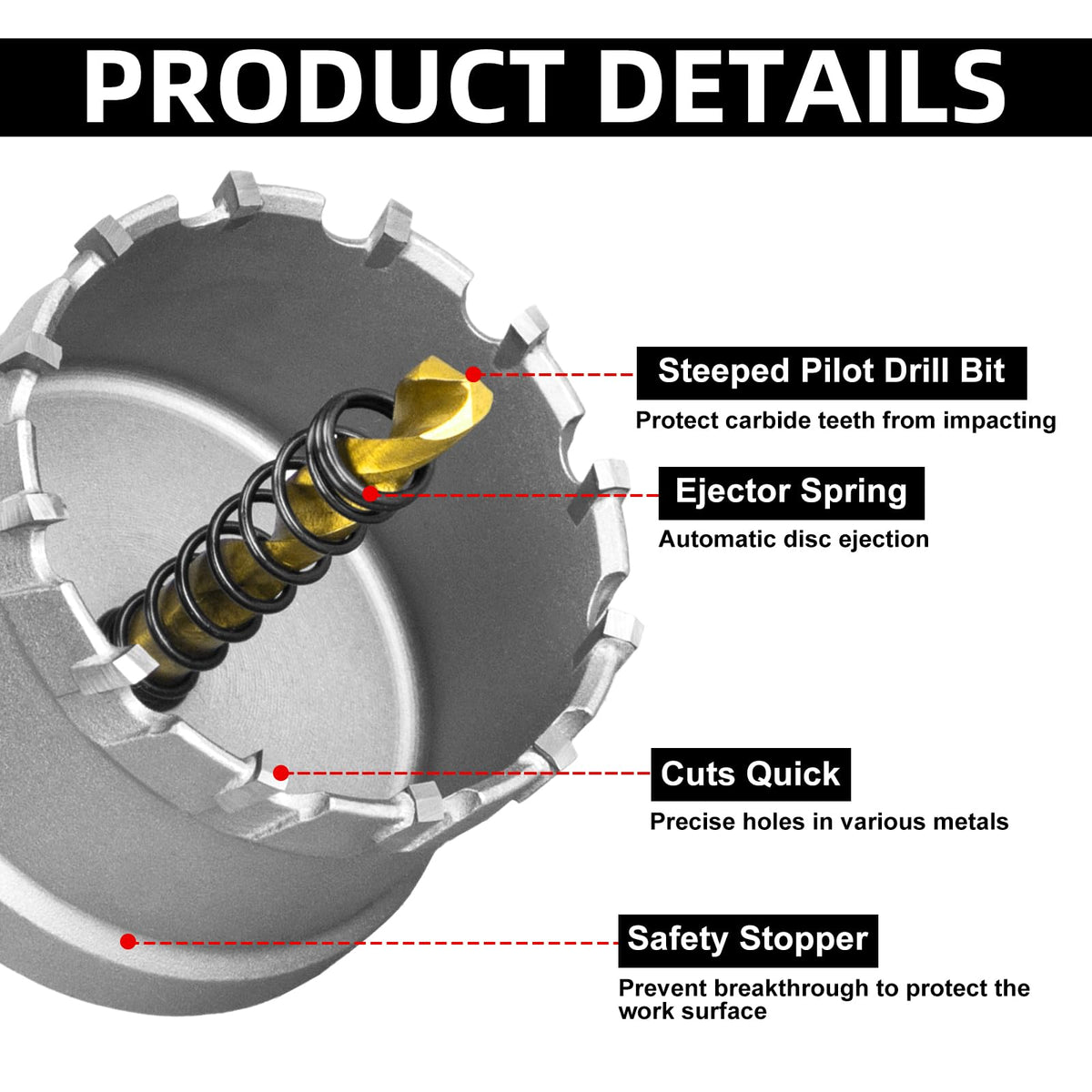 SALI 1-3/4" (45mm) TCT Hole Saw Kit Tungsten Carbide Tipped Hole Saw Drill Bit with Titanium-Plated Pilot Drill bit for Metal, Stainless Steel, Iron, Wood, Plastic