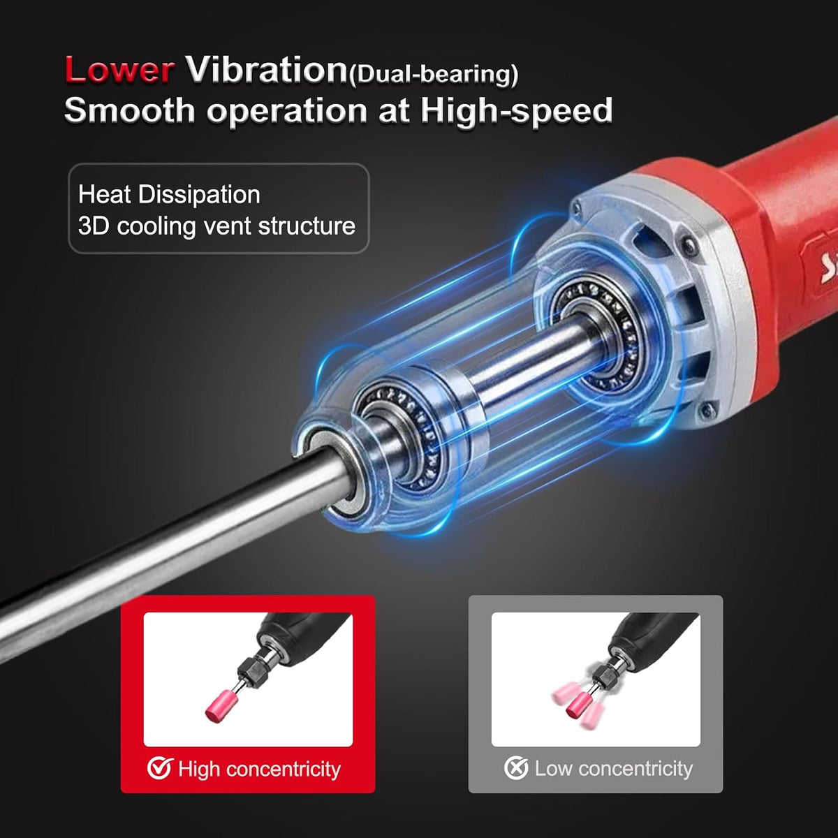 6" Extra Long Extension Electric Die Grinder, 1/4" Variable Speed Corded Power Die Grinder, Heavy Duty Die Grinder