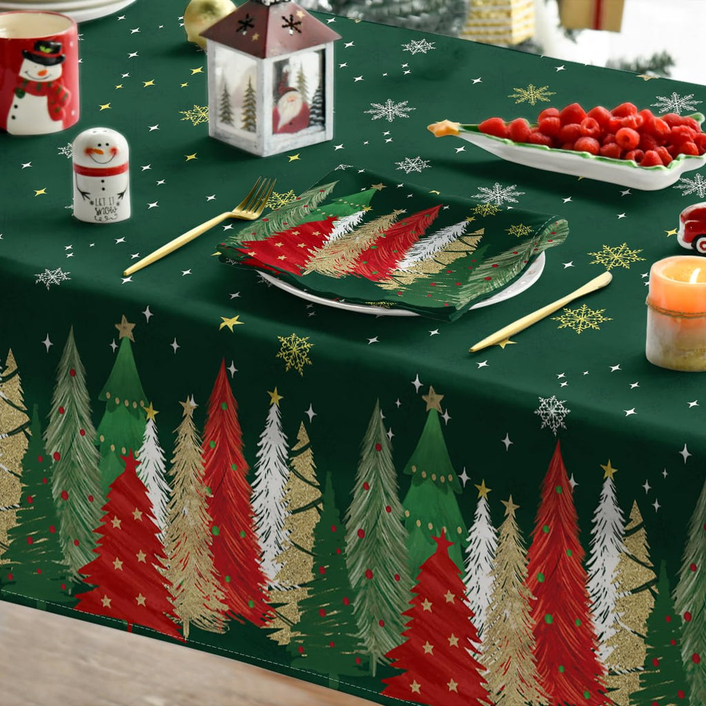 Christmas Tablecloth 60×84 Inch Rectangular, Christmas Trees Green Washable Table Cover for Party Picnic Dinner Decor