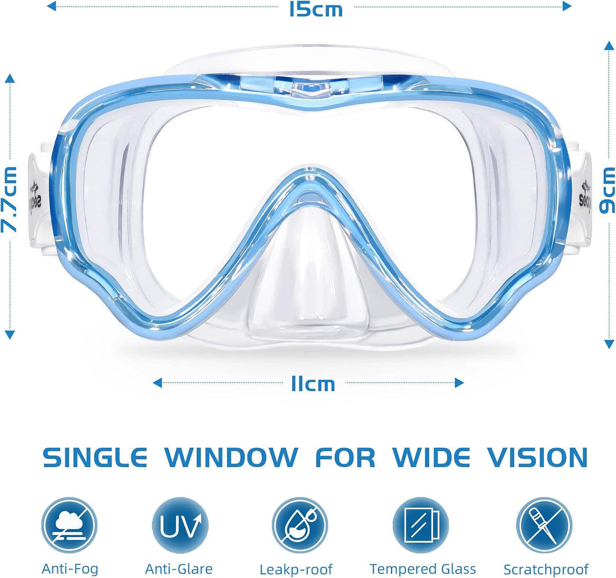 Kids Swim Goggles Snorkel Diving Mask for Youth(5-15), Anti-Fog 180° Clear View