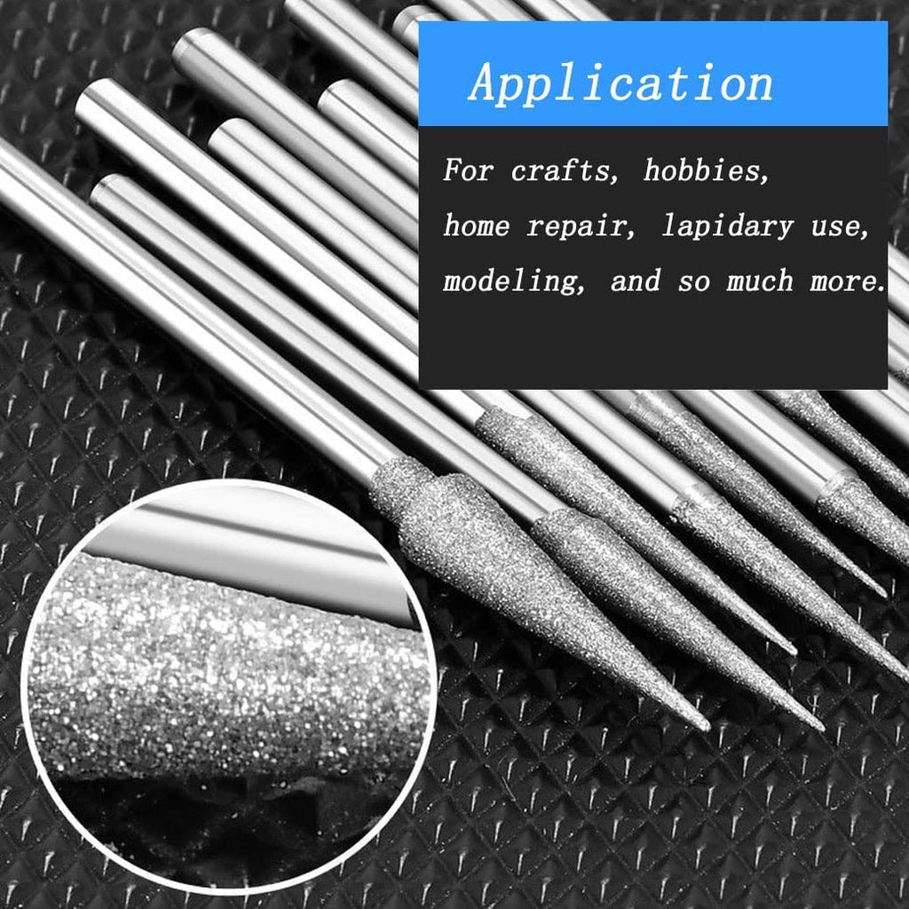 Luo ke 10 Pcs 0.5mm - 4mm Cone Shape Diamond Burr - 3/32 Inch Shank