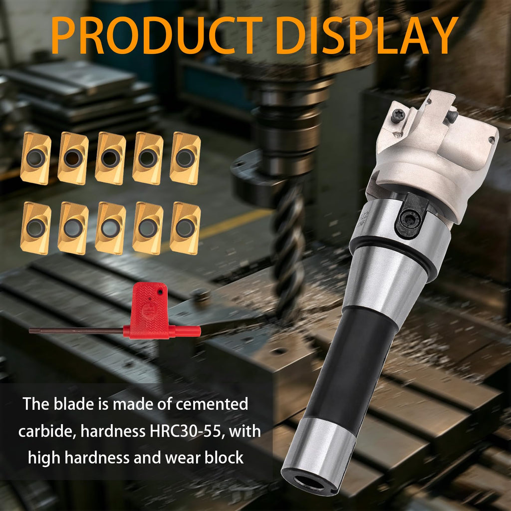 R8 Shank FMB22 with 400R 50MM End Milling Shell Cutter and 10Pcs APMT1604 Carbide Inserts,7/16-20UNF Face Mill Arbor