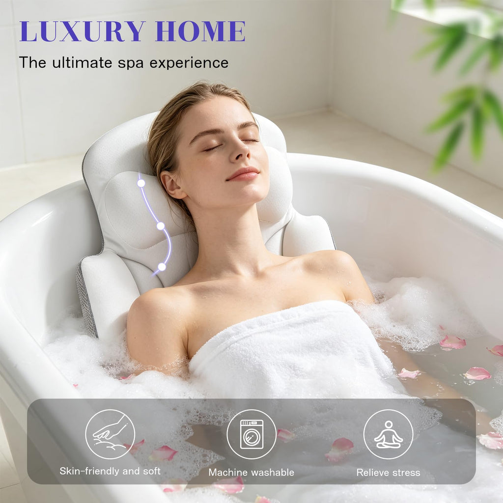 Full Body Bath Pillow for Tub,Bathtub Cushion for Soaking Tub White