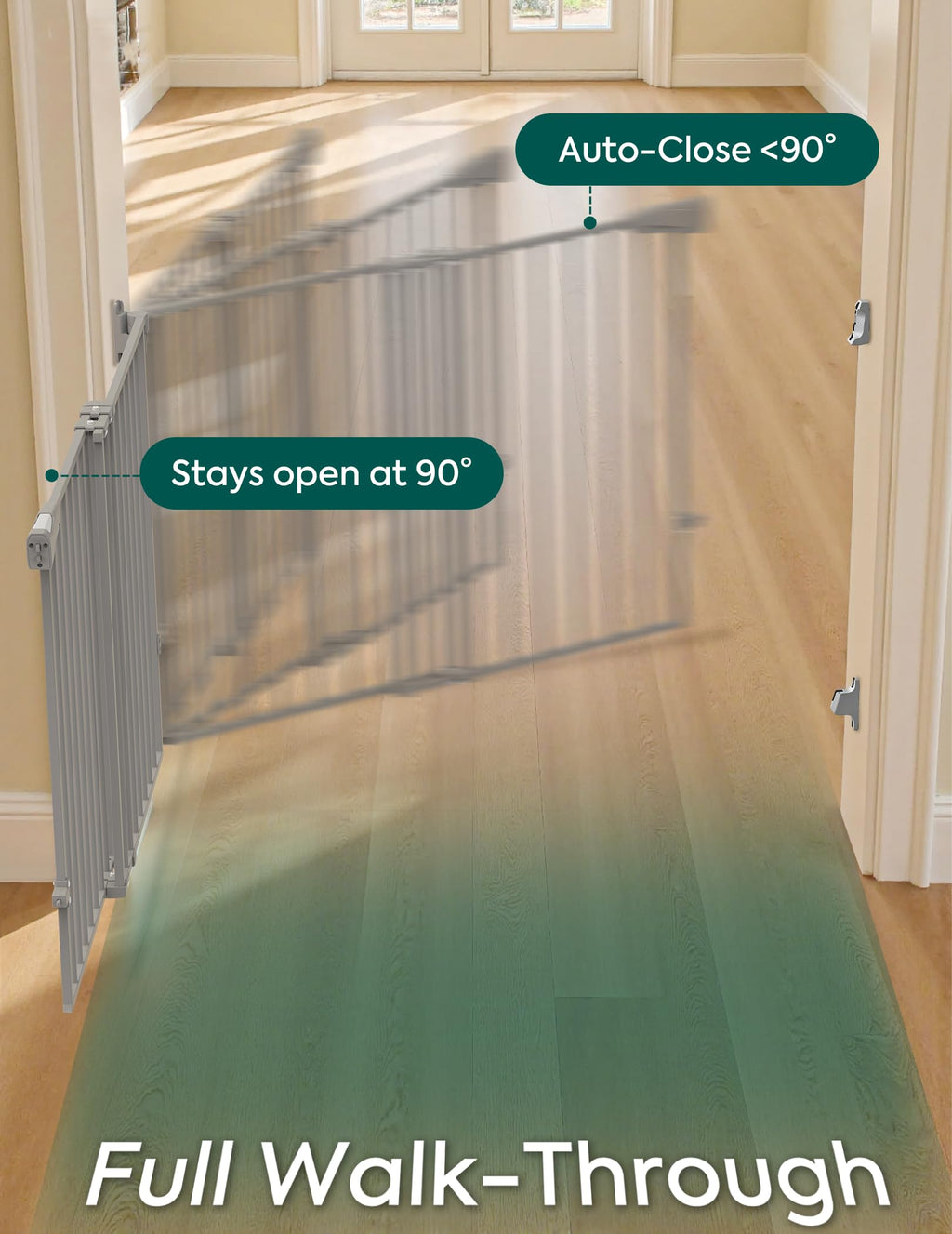 31.5-55" x 28" H Extra-Wide Adjustable Hardware/Pressure-Mounted Pet & Child Safety Gate with Dual-Lock Walk-Through Swing Door for Stairs, Hallways & Wide Doorways — Grey