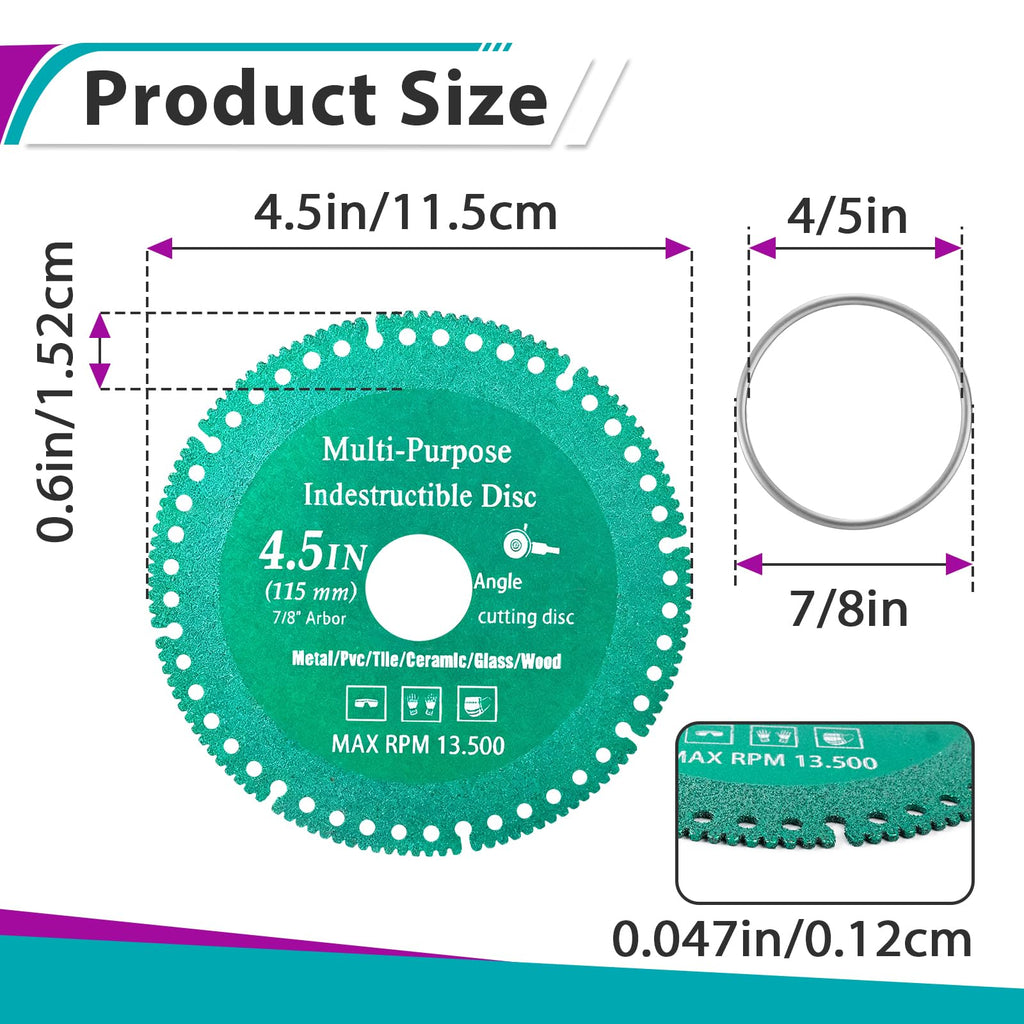 10 Pcs 4-1/2" Indestructible Cutting Discs Angle with 7/8" Arbor