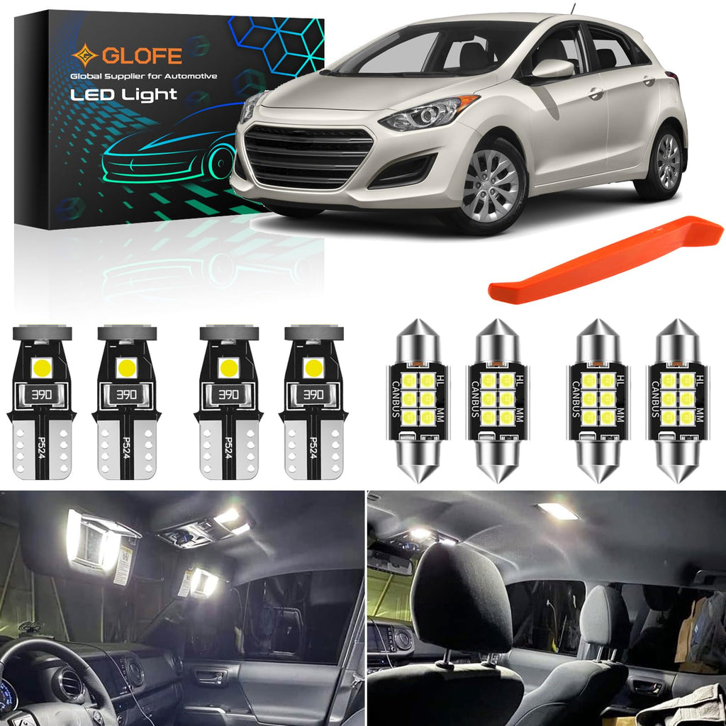 GLOFE White Interior LED Bulbs Map Dome Kit Replacement for Hyundai Elantra 2015 2016 2017 2018 2019 2020 2021 6000K Bright White Trunk Lights, License Plate Lights Package + Free Install Tool