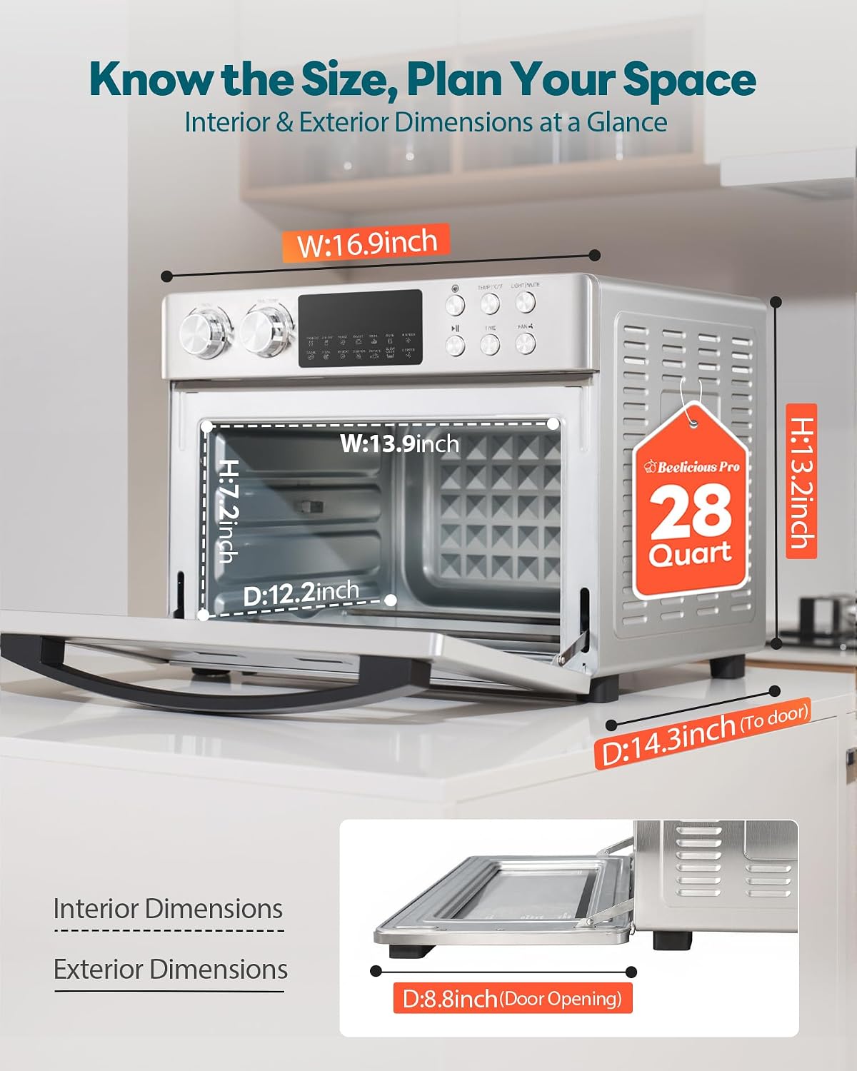 28QT Air Fryer Toaster Oven Combo, Large 12-in-1 Convection Countertop Oven with Next-Gen HeatWave Convection