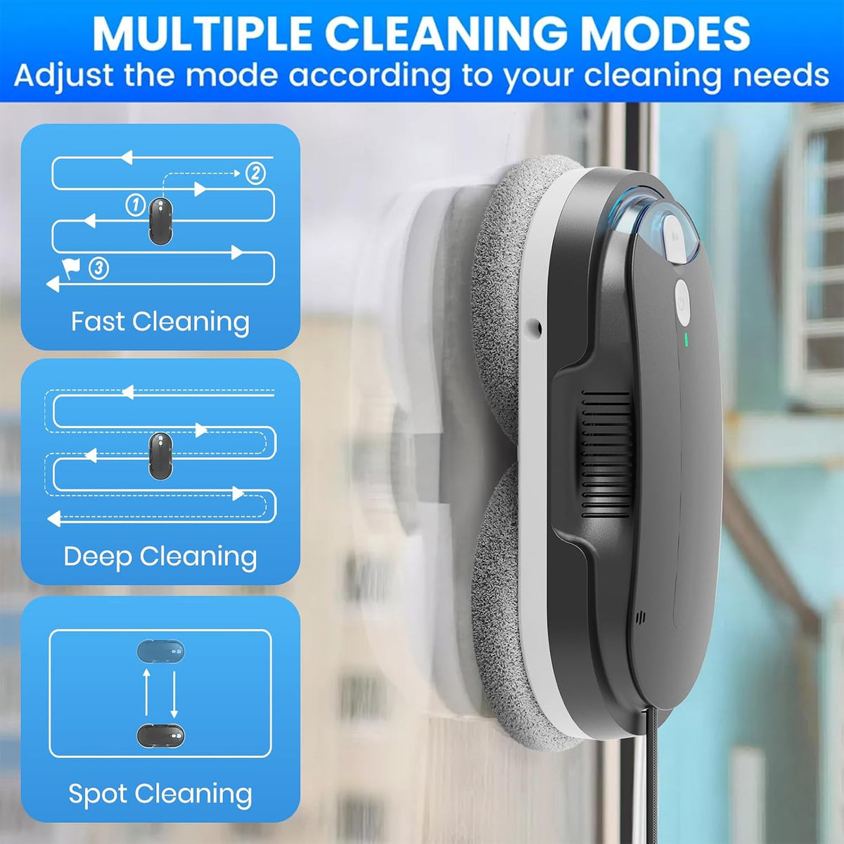 Window Cleaning Robot - Double Helix 4800-6400Pa Suction, (Black)