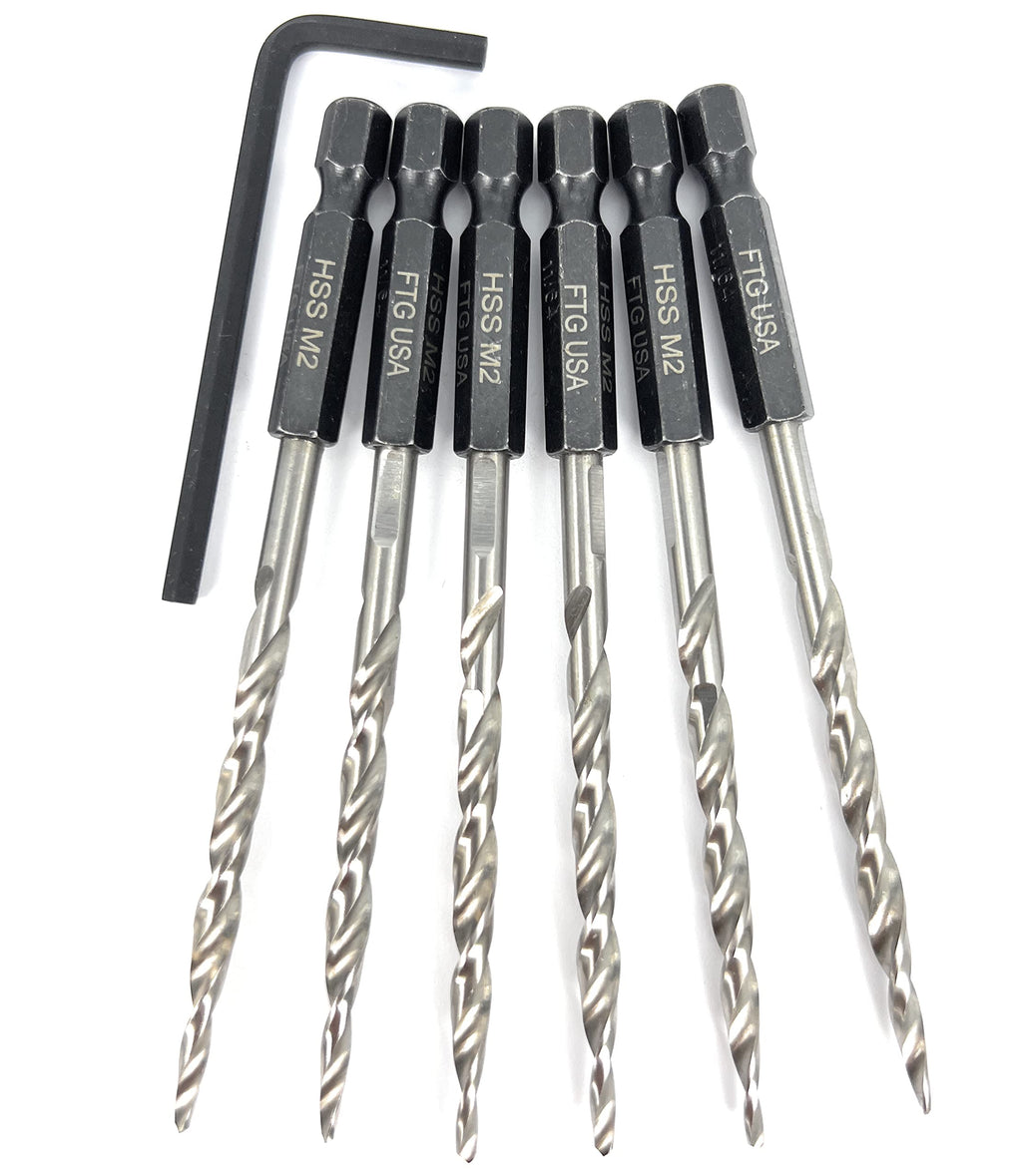 FTG USA 6 Pc #10(3/16") Replacement Tapered Countersink Drill Bit Hex Shank